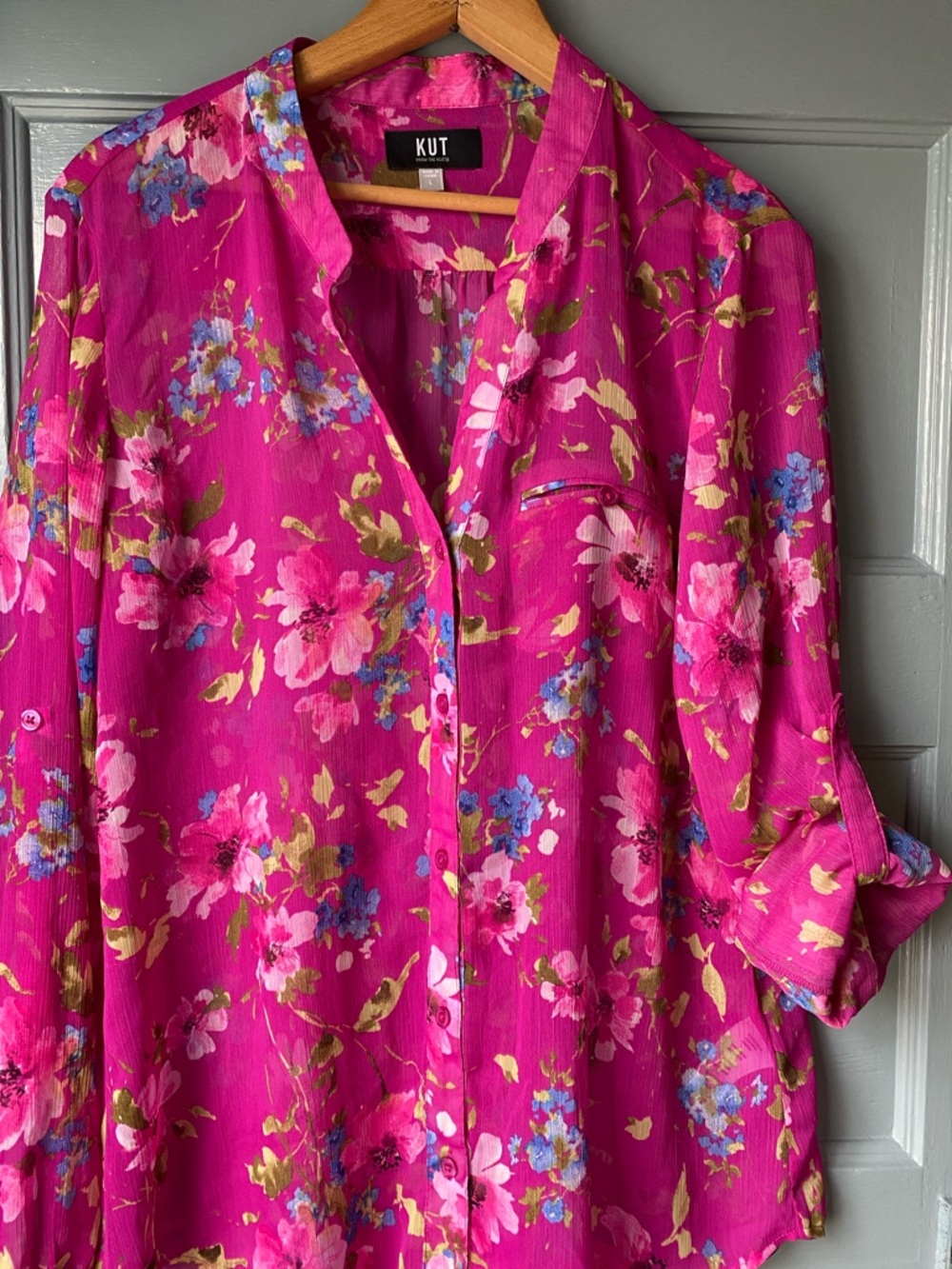 Kut from the Kloth Hot Pink Floral Button-Down Blouse